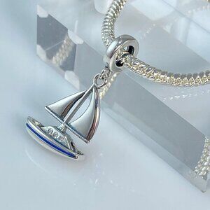 Sterling Silver Silver Sailboat with Blue Enamel Stripe